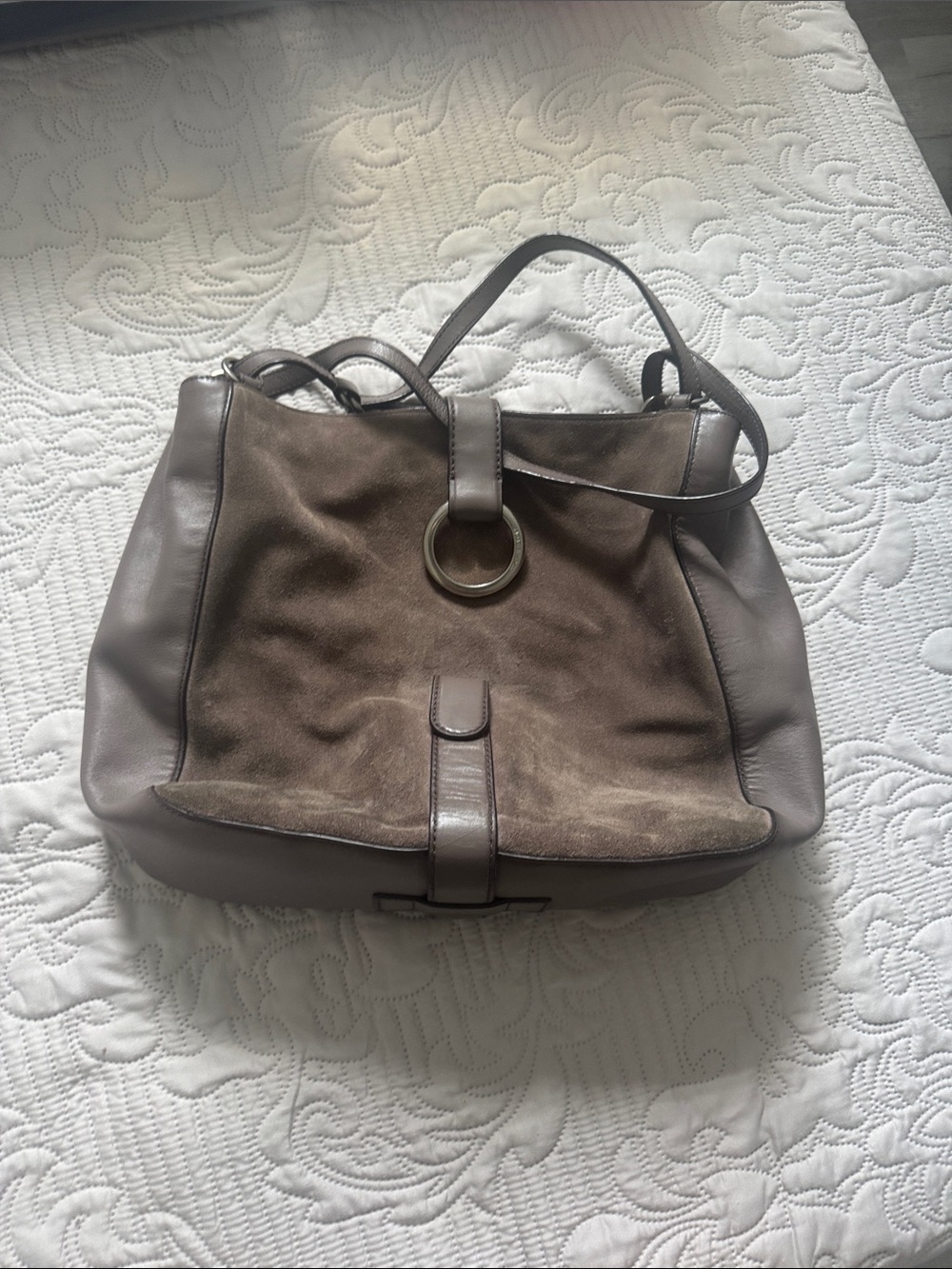 Michael Kors Taupe Leather & Suede Shoulder Tote